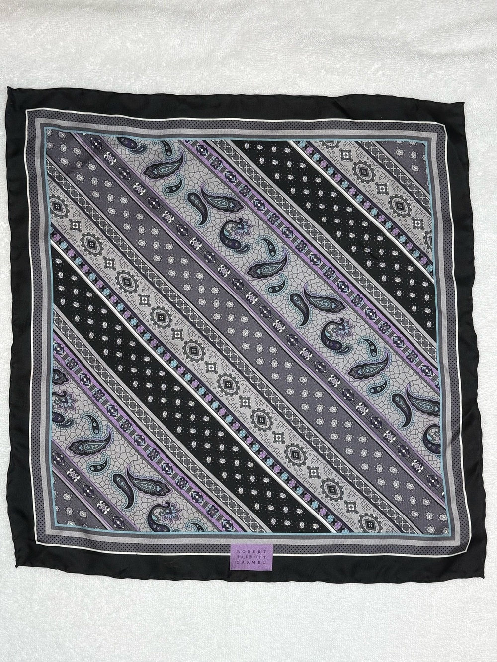 Robert Robert Talbott Silk Paisley  Pocket Square | Black Gray & Lavender